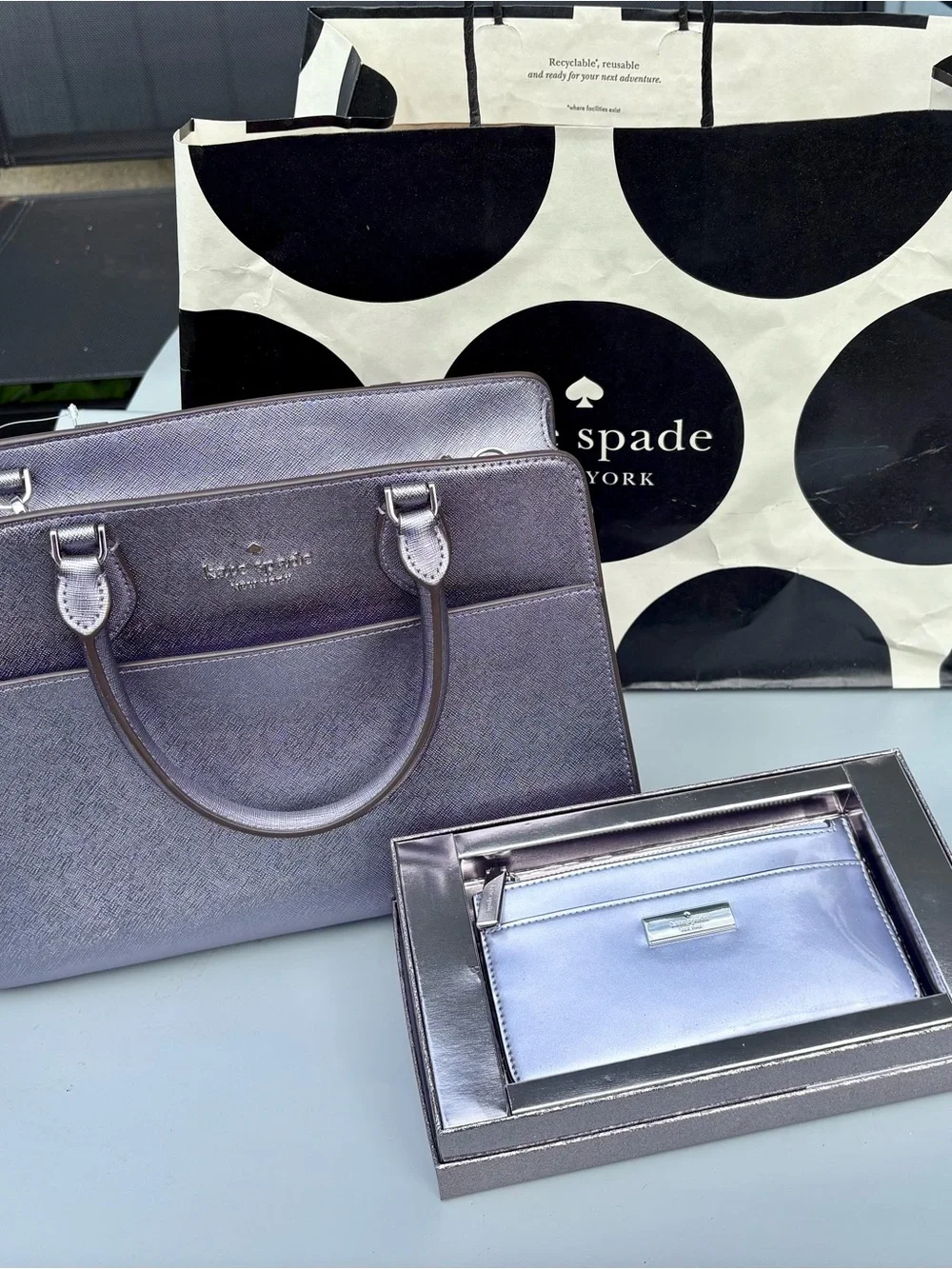 kate spade metallic lavender satchel with wallet BNWT